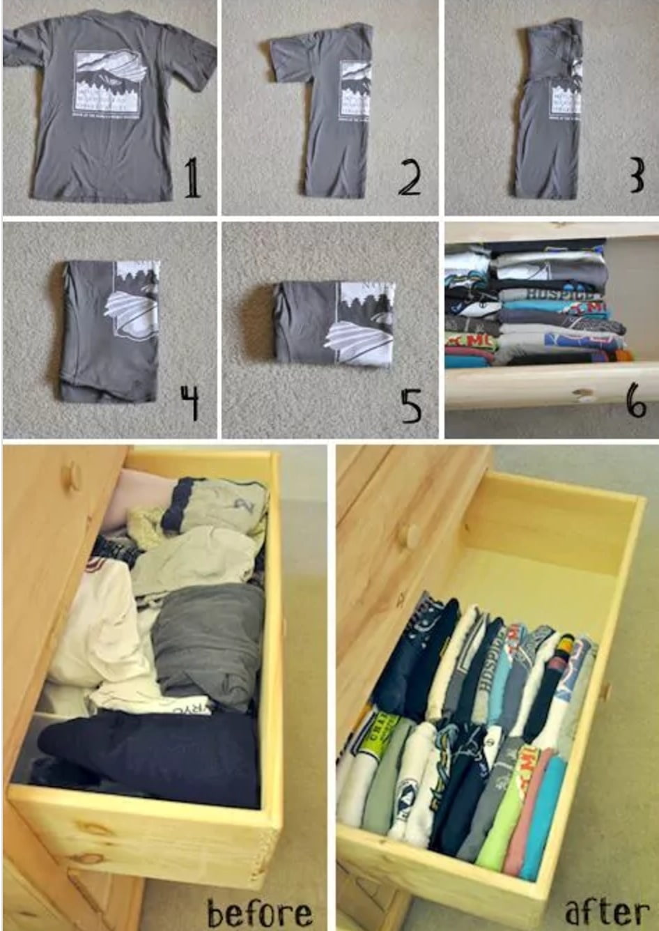 How to fold and organize your t-shirts. 
